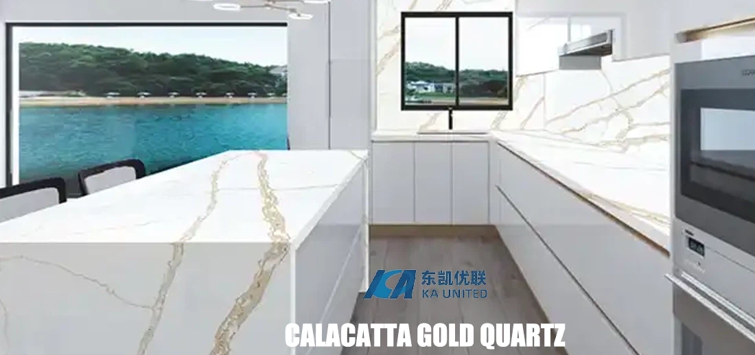 Calacatta Gold Quartz Waterfall Countertops Calacatta Gold Quartz Waterfall Countertops