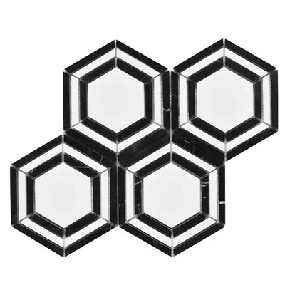 Tuile de mosaïque hexagonale Thassos Nero Marquina