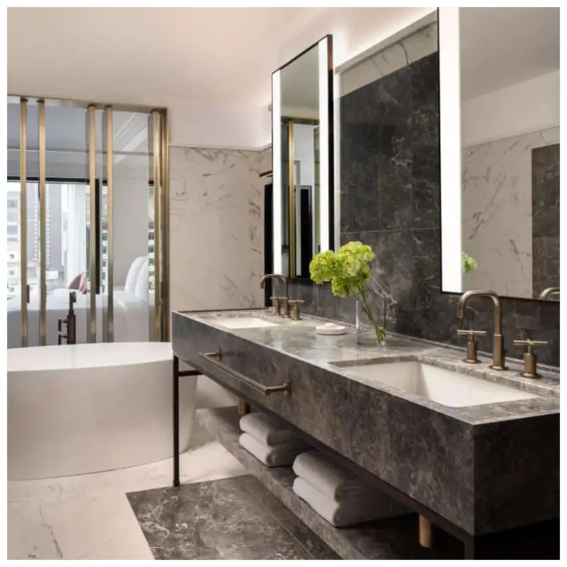 Conception de vanité de salle de bain inspirée de l'hôtel pour les chambres e...