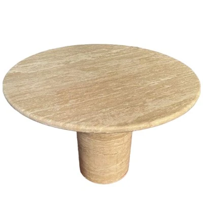 Table de salle à manger ronde en travertin crème