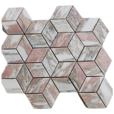 Carreaux de mosaïque en losange en marbre rose norvégien